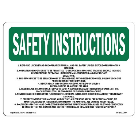 OSHA SAFETY INSTRUCTIONS, 3.5 Height, Decal
